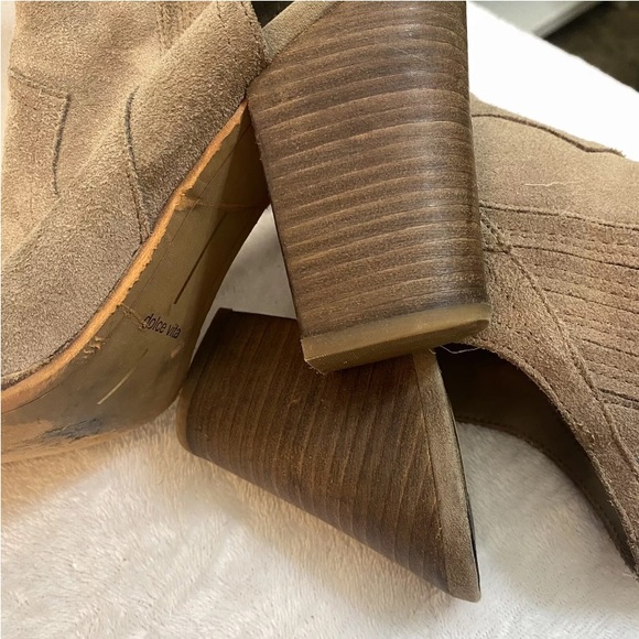Dolce Vita Pasha Ankle Bootie Taupe Suede Leather Open Toe Stacked Heel Size 9M - Picture 8 of 16